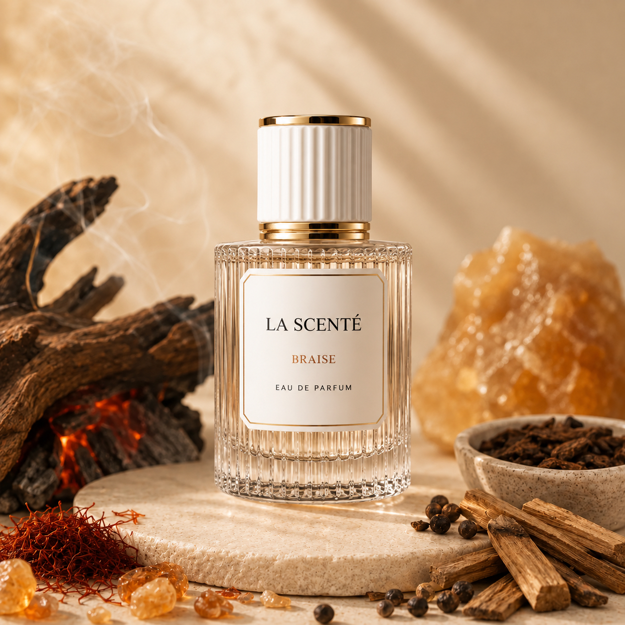 Braise keepsake perfume bottle — saffron, cedar embers and amber resin